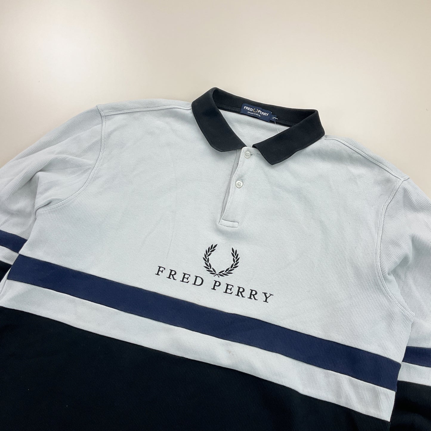 Fred Perry Spellout Polo Sweatshirt - Large-FRED PERRY-olesstore-vintage-secondhand-shop-austria-österreich