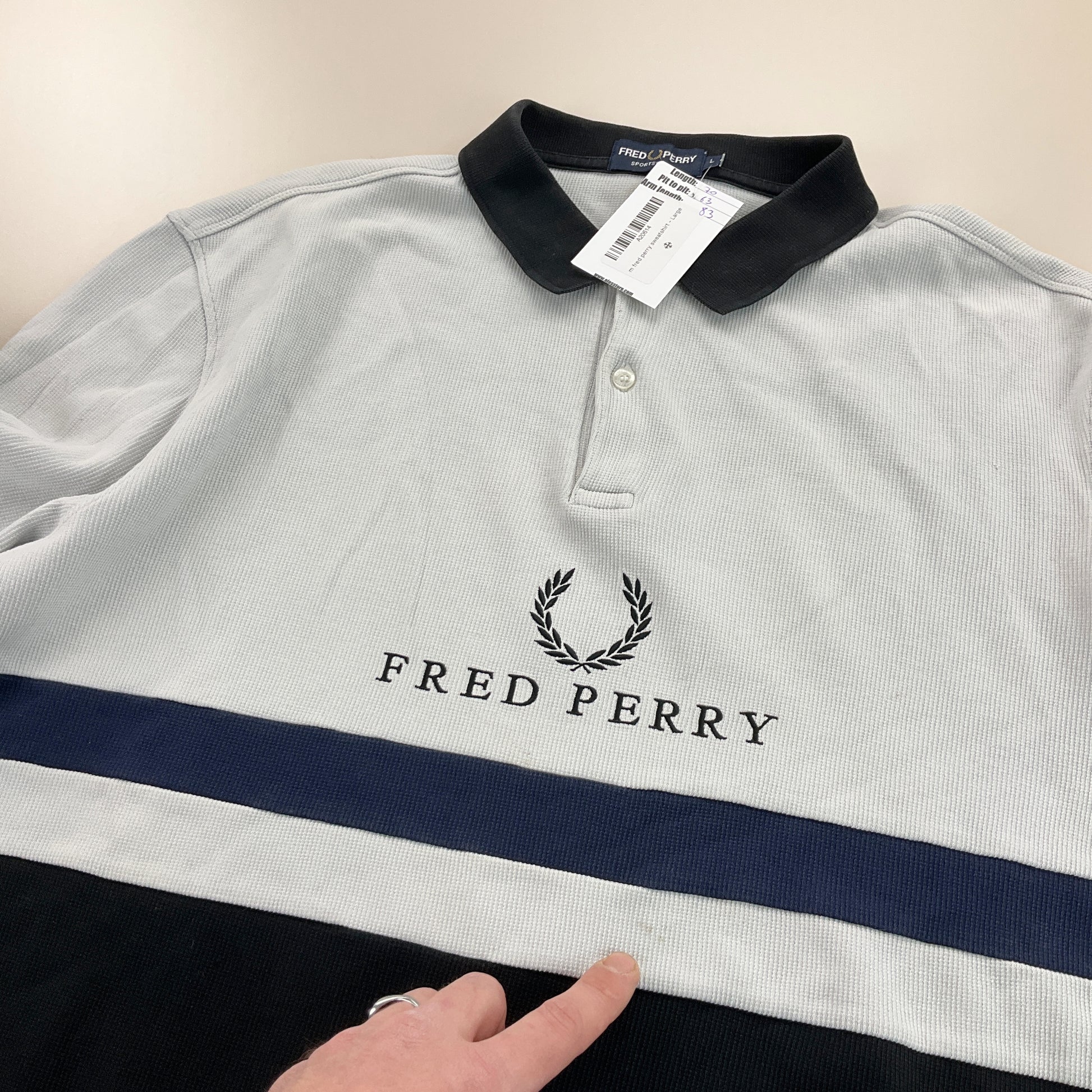 Fred Perry Spellout Polo Sweatshirt - Large-FRED PERRY-olesstore-vintage-secondhand-shop-austria-österreich