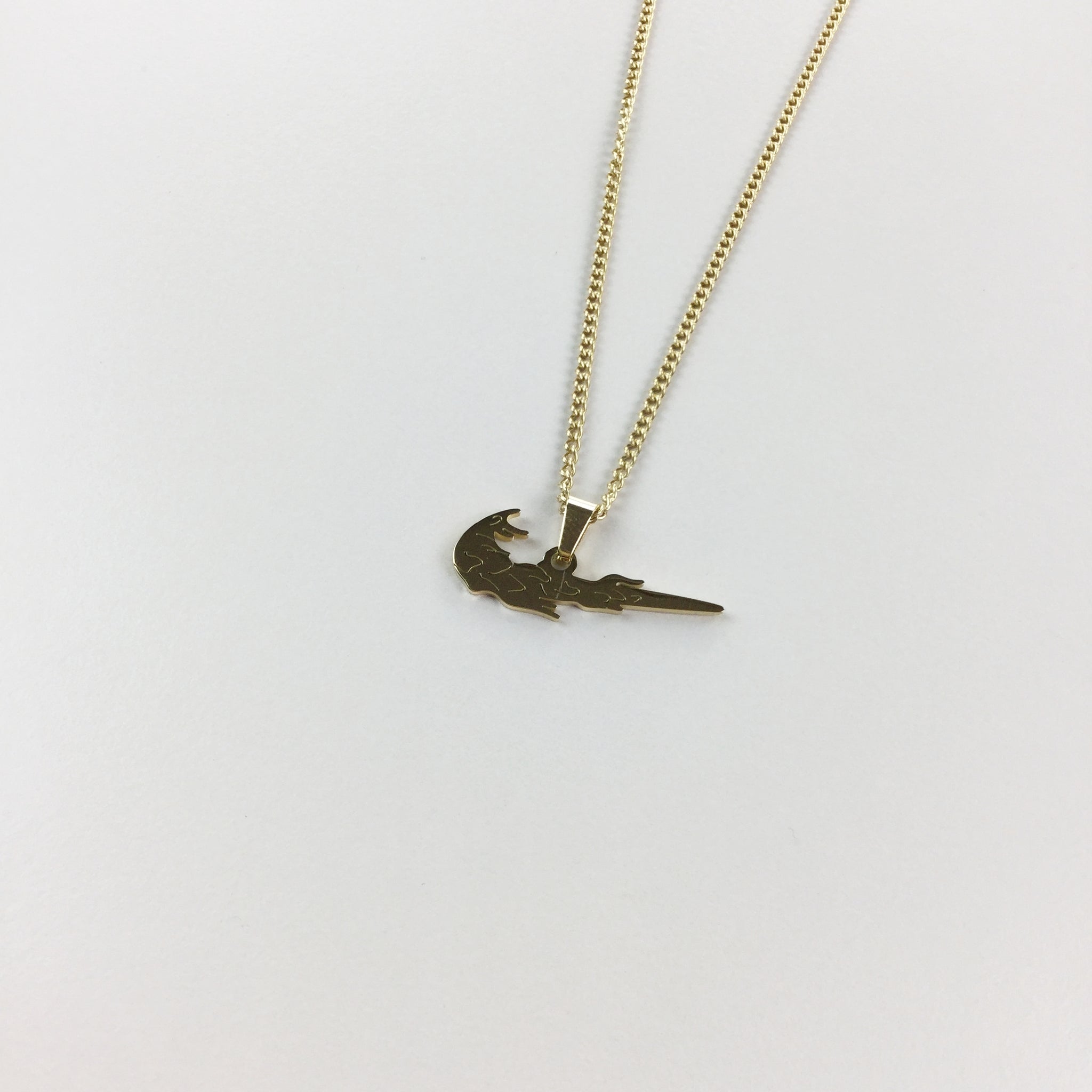 Gold Plated Diamond Nike Swoosh Necklace Stainless Steel 
